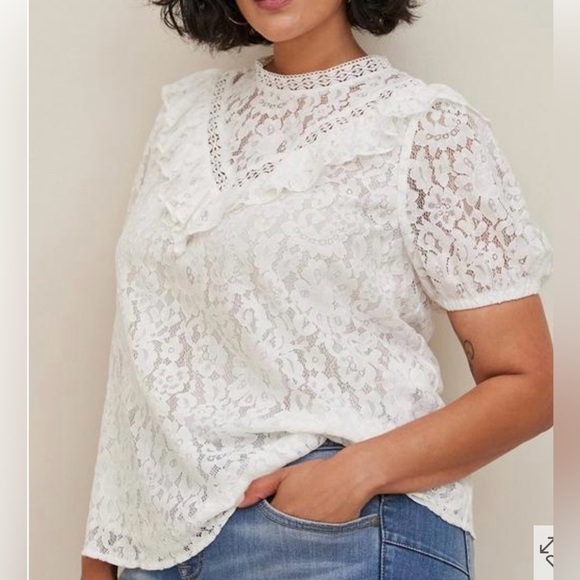 Torrid Lace Ruffle Detail Pale Yellow Blouse 4X - Picture 2 of 14